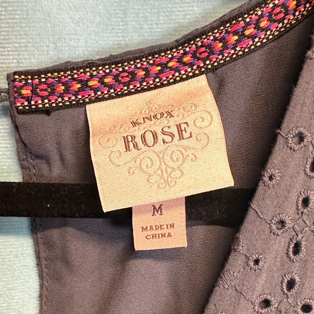 Knox Rose Plum Eyelet V-Neck Mini Dress with Ruffle Sleeves - Picture 2 of 5